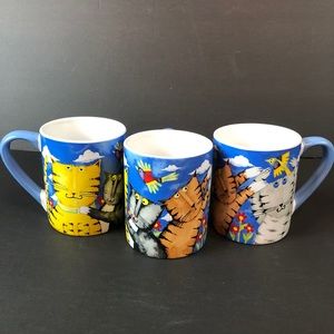 Lot Of 3 Cat Coffee Mugs Blue Debi Hron Gibson